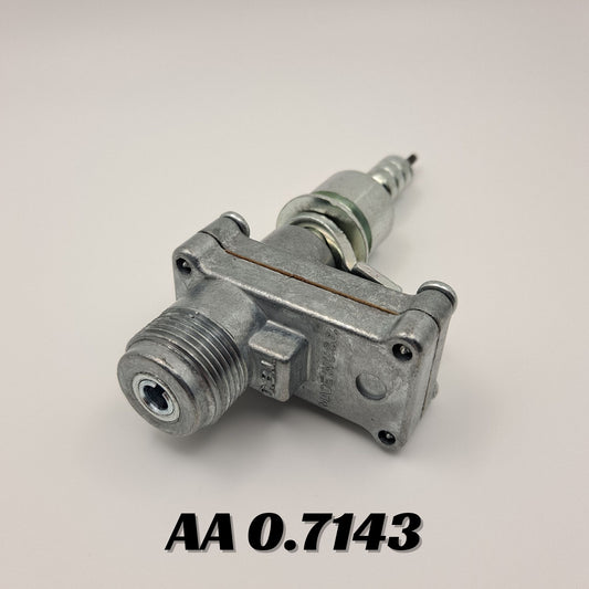 Mechanical ratio adapter with a Ford ferrule end. Overlay of  'AA 0.7143' text on a light gray background