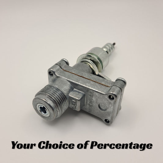 Speedometer ratio adapter with a Ford ferrule end for Ford mechanical transmissions and Ford mechanical transfer cases. 'Your choice of percentage' text overlay.