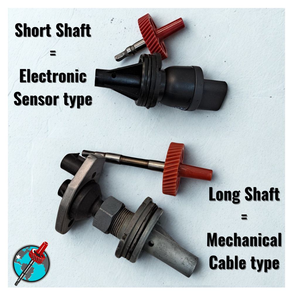 Long Shaft Driven Gears are used with Mechanical Cable type applications, Short Shaft Driven Gears are used with Electronic Sensor Type applications.