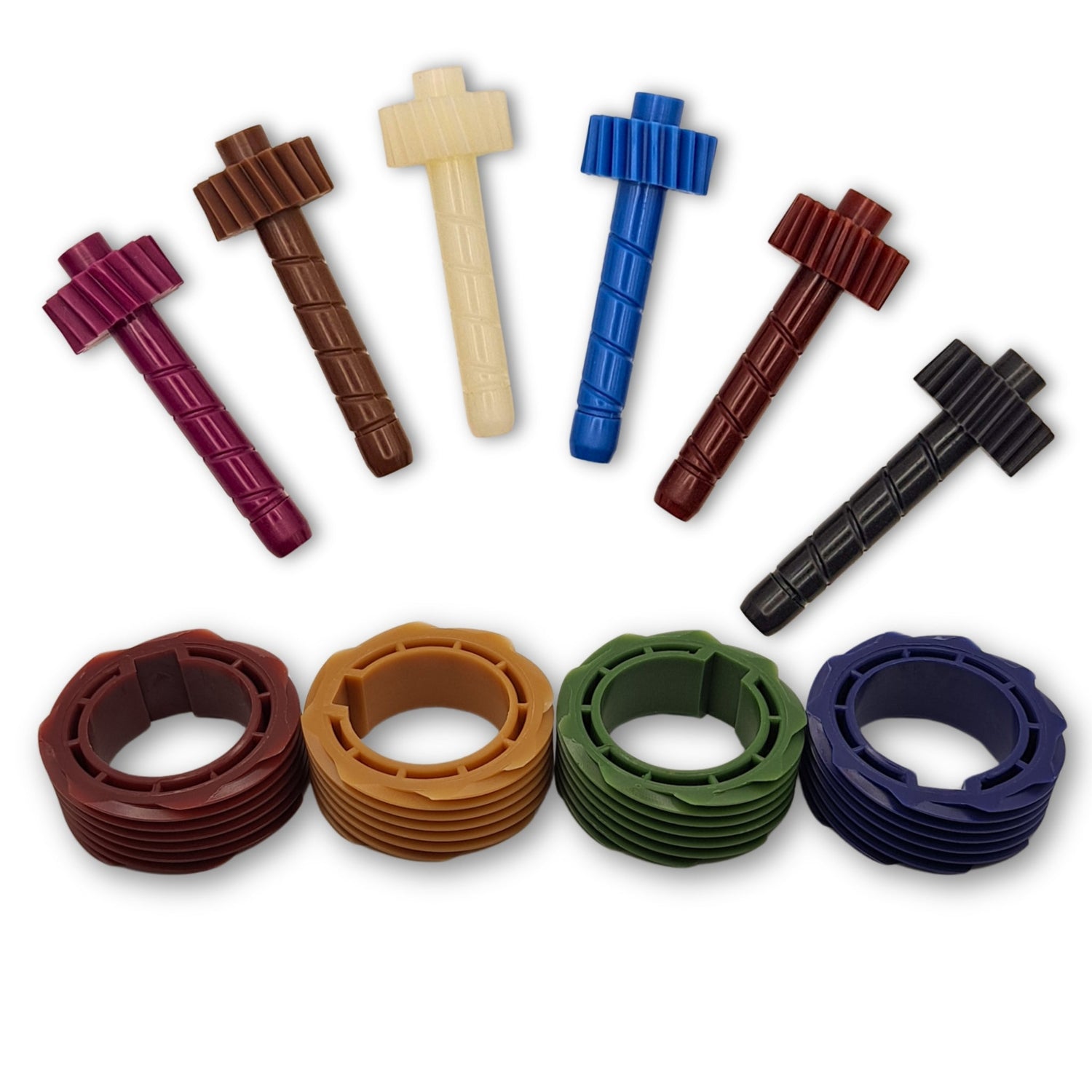 A collection of Chevy TH350 speedometer driven and speedometer drive gears.