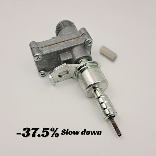CBI speedometer gear ratio adapter with one Ford ferrule end, a plastic downsizer, and a label that reads "minus 37.5 percent slow down".